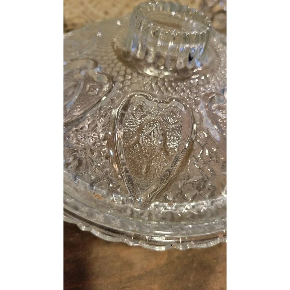 KIG Indonesia Roses in Hearts Pattern Glass Candy Dish with Lid - 1950's